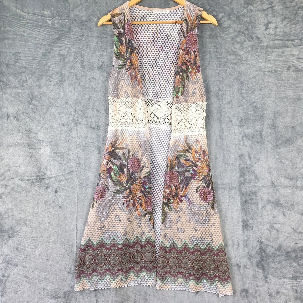 Womens Top Small Boho‎ Kimono Hippie Artsy Floral Crochet Lace Duster Festival